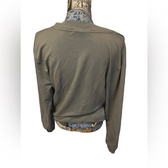 French Terry Wrap Top In Green Sage Long Sleeve - Picture 6 of 8